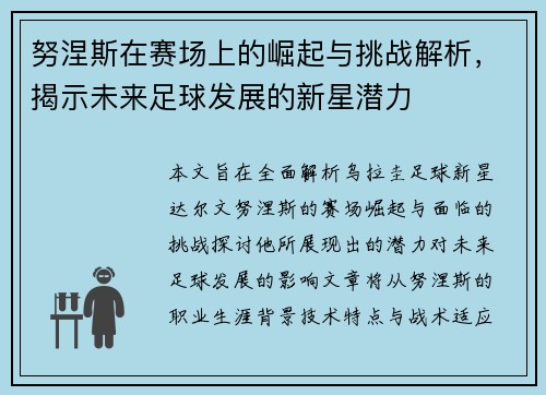 努涅斯在赛场上的崛起与挑战解析，揭示未来足球发展的新星潜力